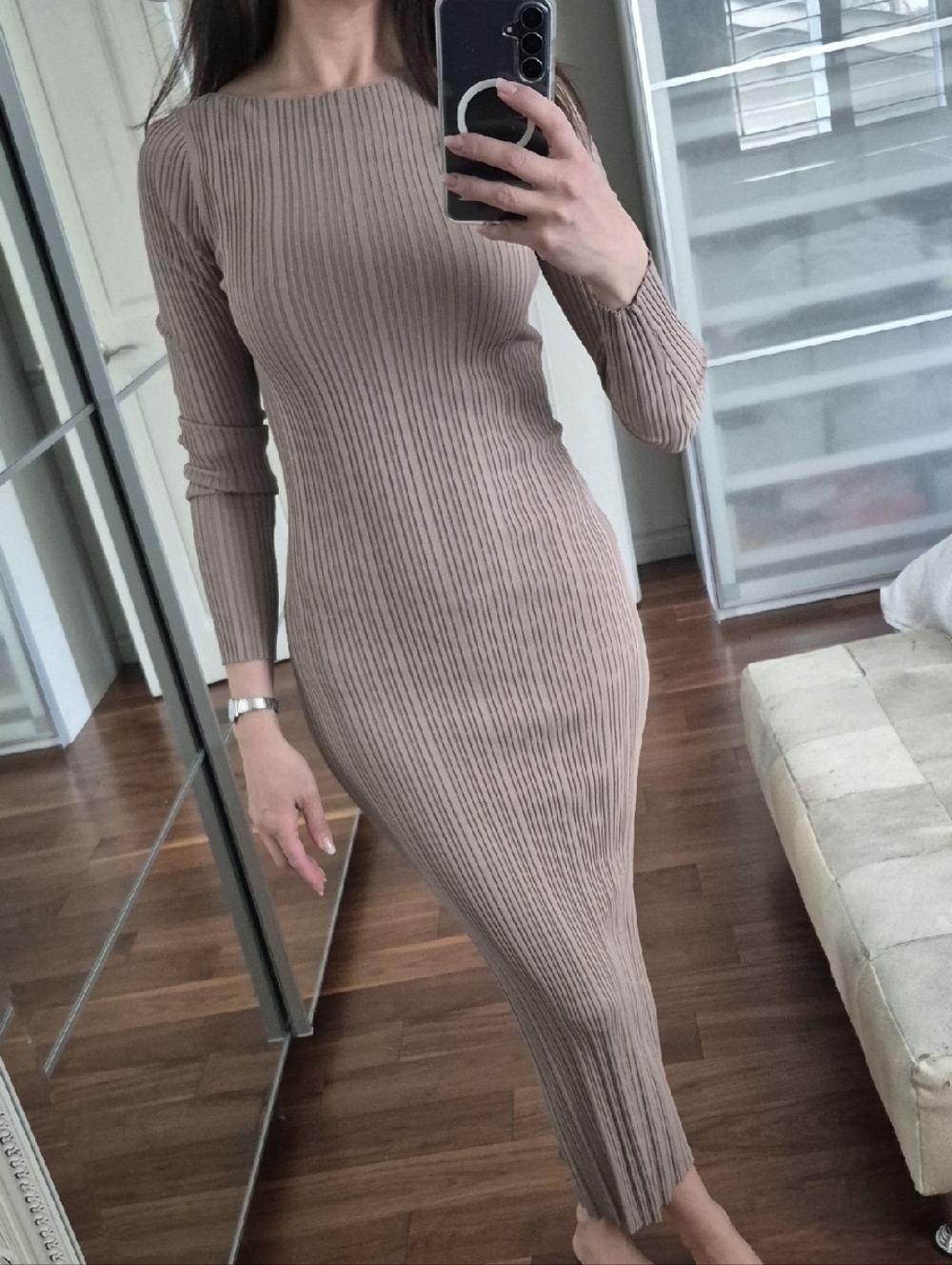 Ever New Ribbed Maxi Dress in Taupe